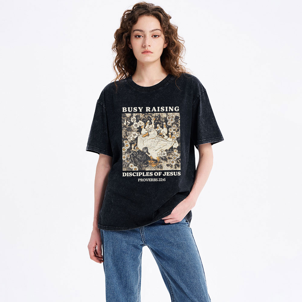 Busy Raising Disciples Christian Washed T-Shirt