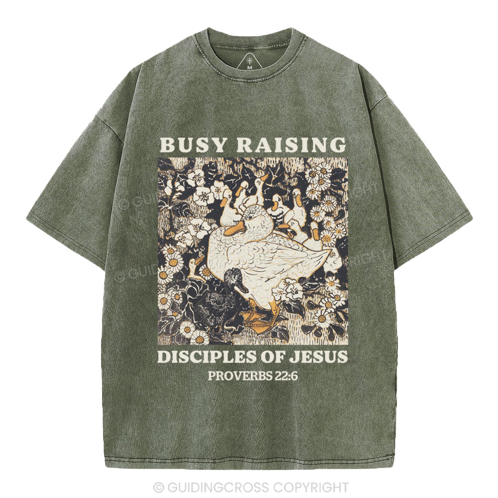 Busy Raising Disciples Christian Washed T-Shirt