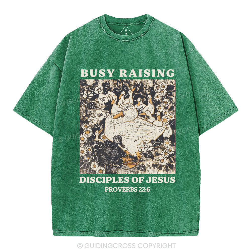 Busy Raising Disciples Christian Washed T-Shirt