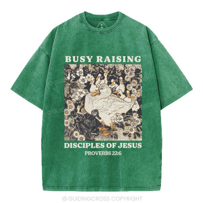 Busy Raising Disciples Christian Washed T-Shirt