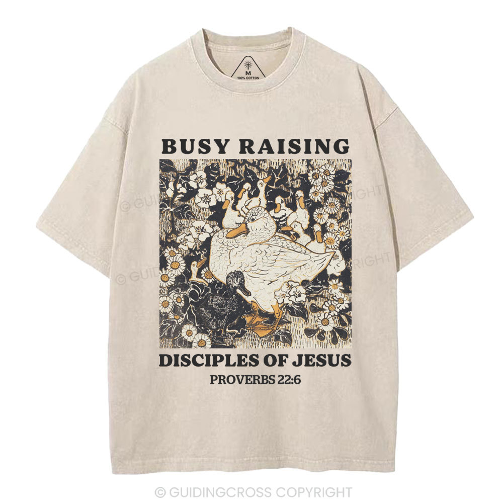 Busy Raising Disciples Christian Washed T-Shirt