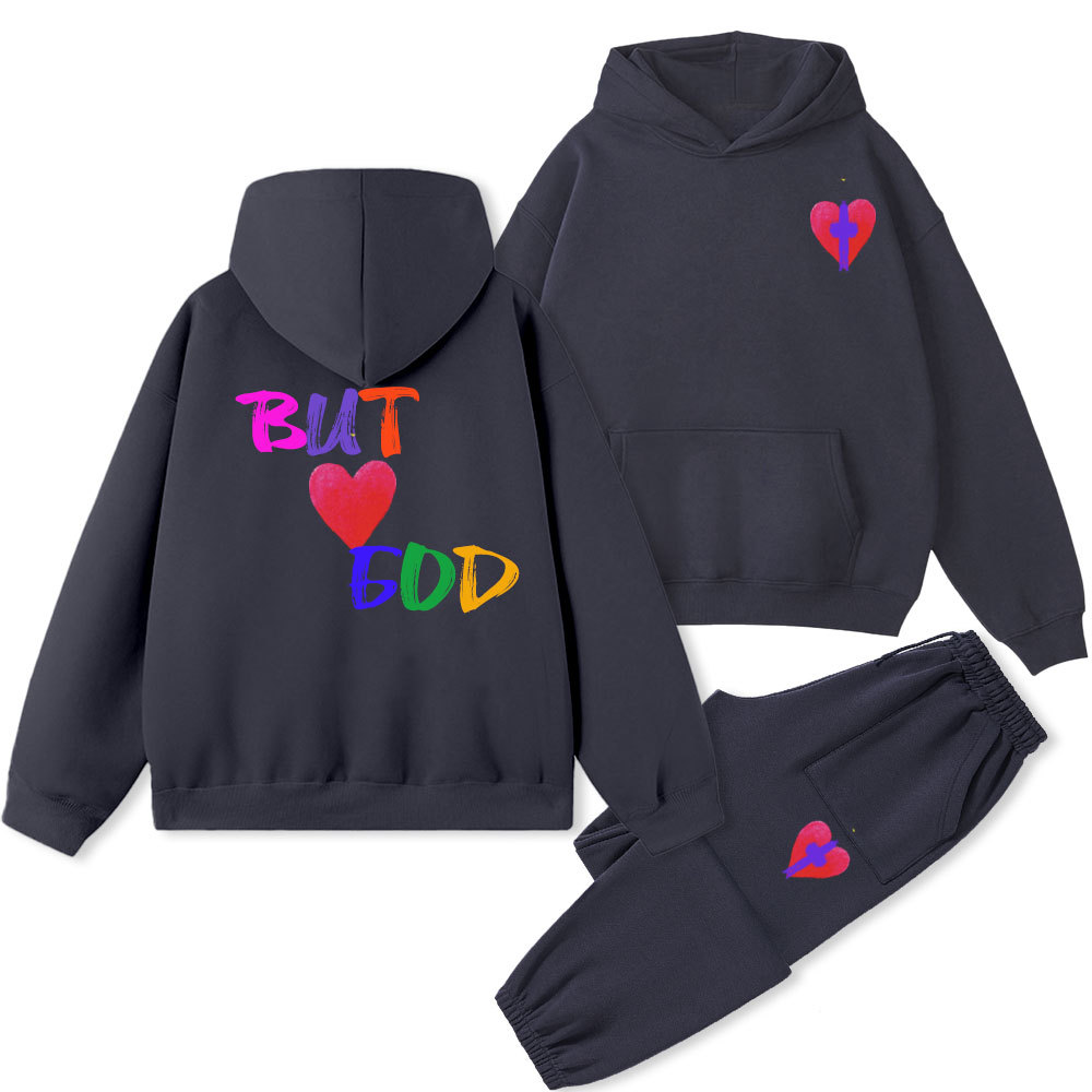But God Cross Christian Fleece Hoodie Set