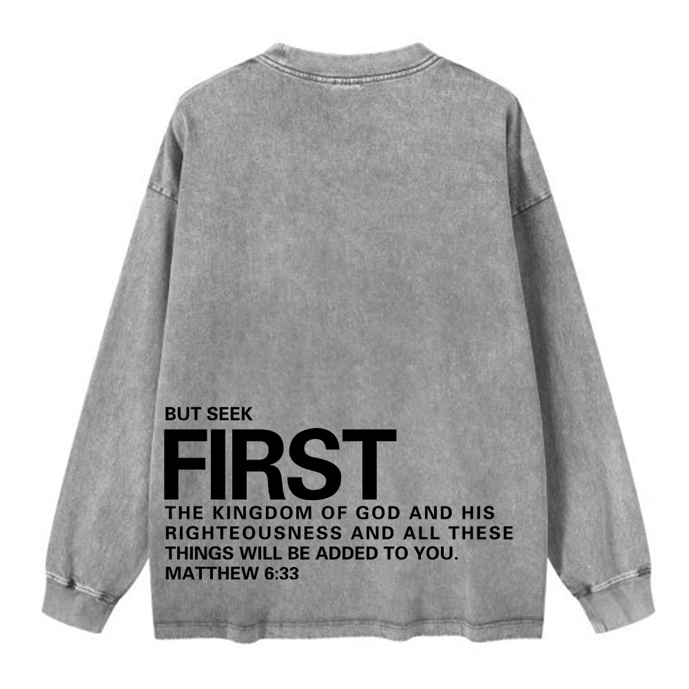 But Seek First Christian Washed Long Sleeve T-Shirt