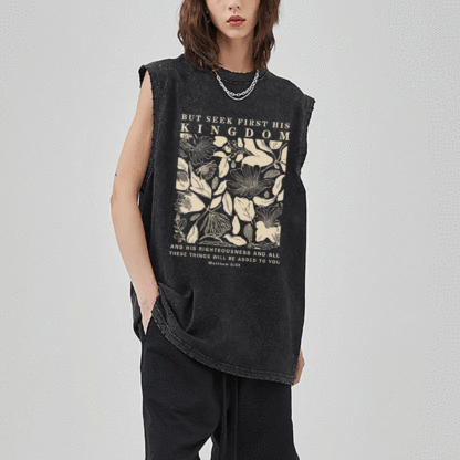 But Seek First His Kingdom Christian Washed Sleeveless Tee
