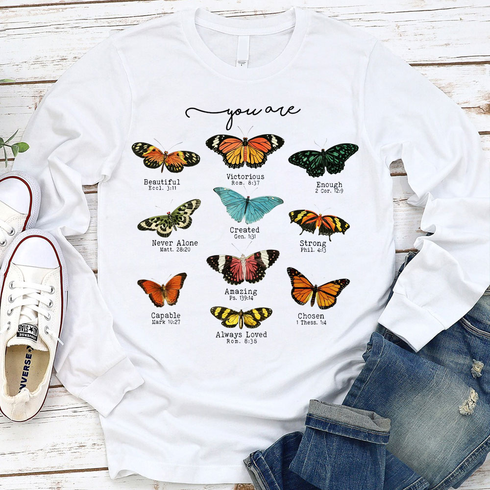 Butterfly Bible Verse Long Sleeve T-Shirt