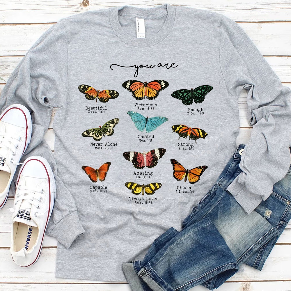 Butterfly Bible Verse Long Sleeve T-Shirt