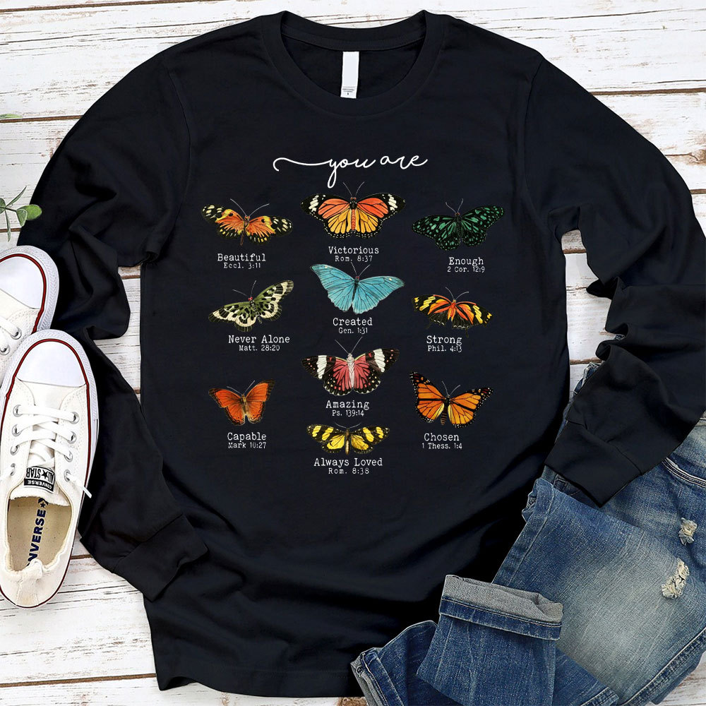 Butterfly Bible Verse Long Sleeve T-Shirt