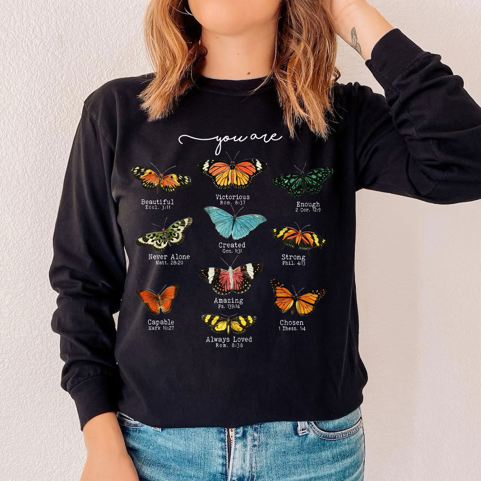 Butterfly Bible Verse Long Sleeve T-Shirt