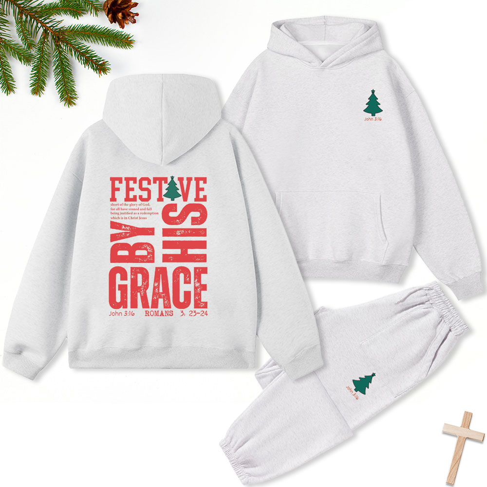 By His Grace Christian Christmas Premium Fleece Hoodie Set