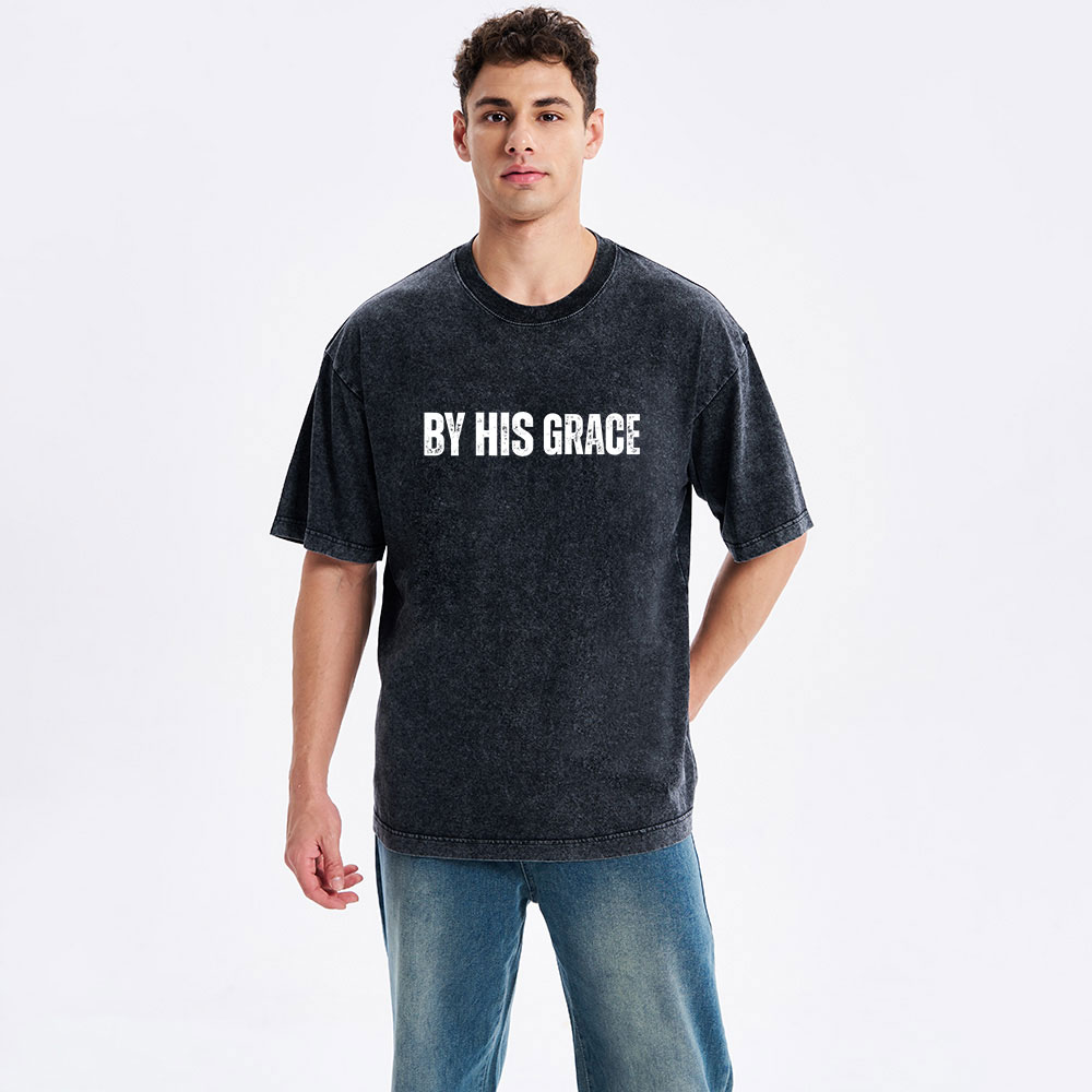 By His Grace Christian Washed T-Shirt