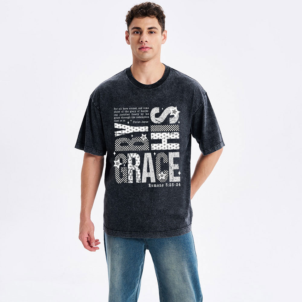 By His Grace Christian Washed T-Shirt