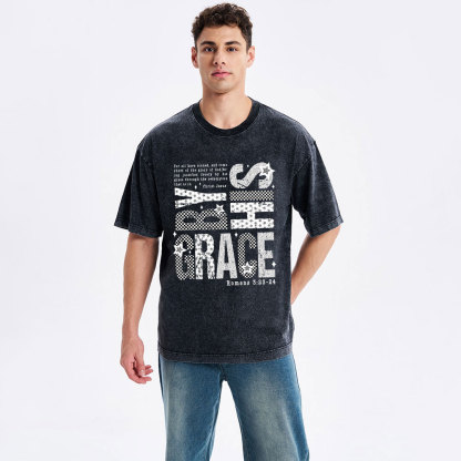 By His Grace Christian Washed T-Shirt
