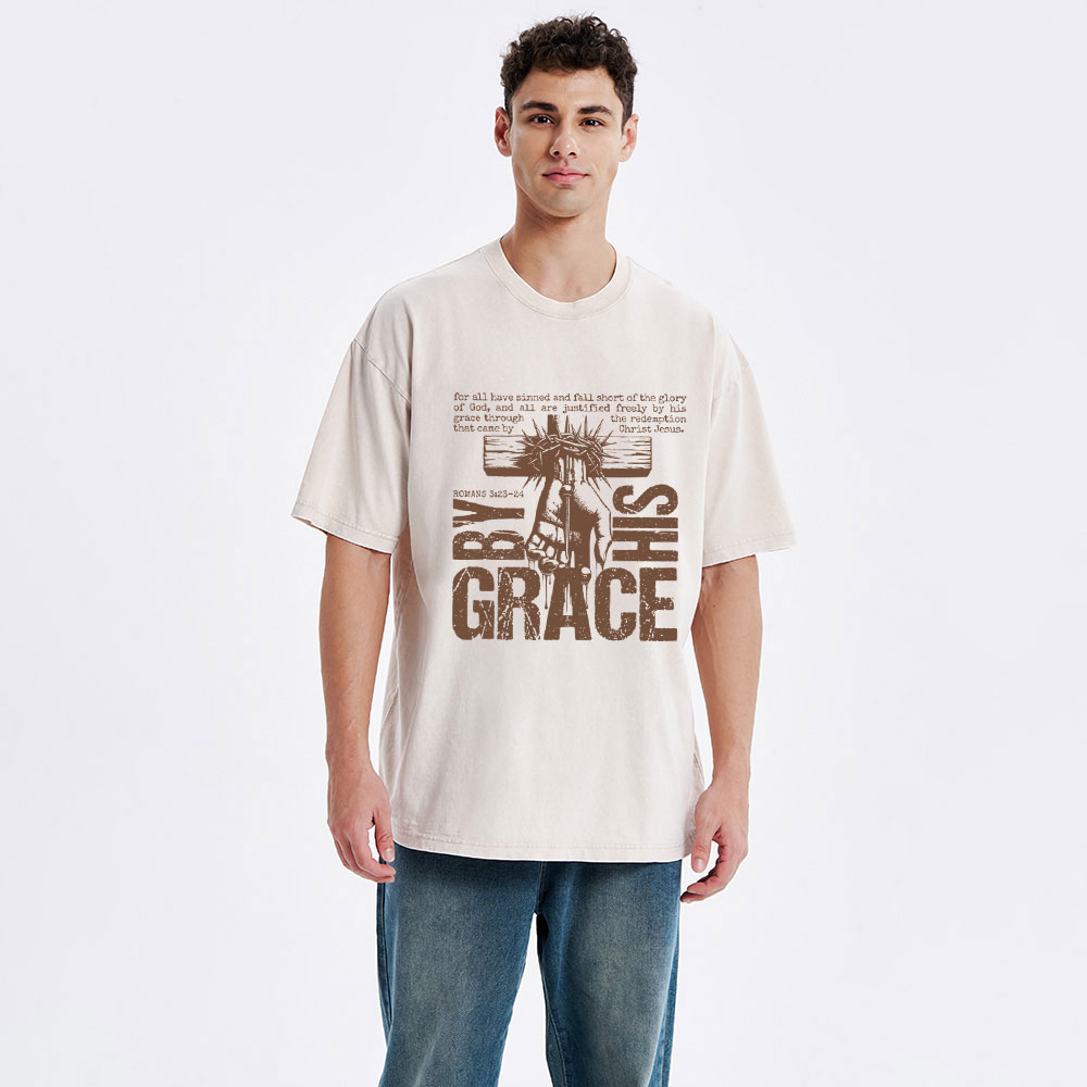 By His Grace Christian Washed T-Shirt
