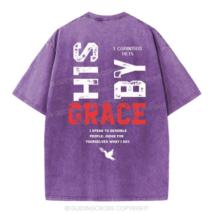 By His Grace Christian Washed T-Shirt