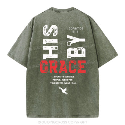 By His Grace Christian Washed T-Shirt