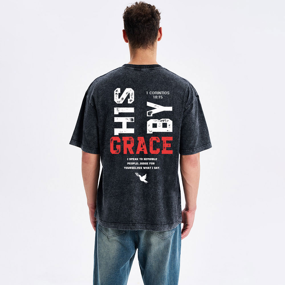 By His Grace Christian Washed T-Shirt