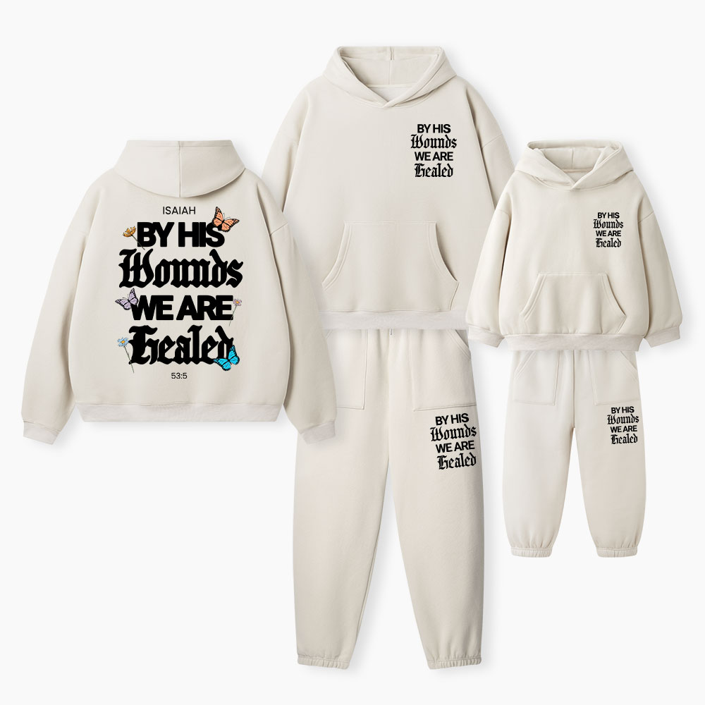 By His Wounds We Are Healed Christian Premium Matching Fleece Hoodie Set