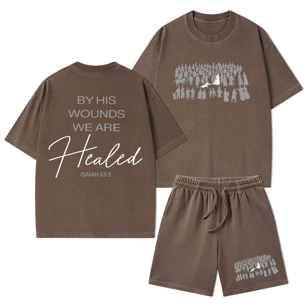 By His Wounds We Are Healed Christian Washed T-Shirt & Shorts