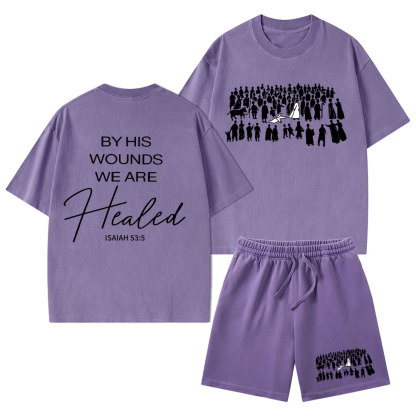 By His Wounds We Are Healed Christian Washed T-Shirt & Shorts