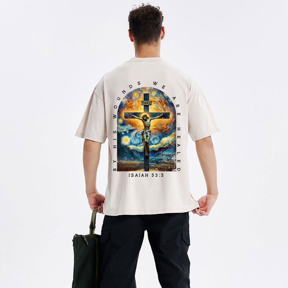 By His Wounds We Are Healed Christian Washed T-Shirt