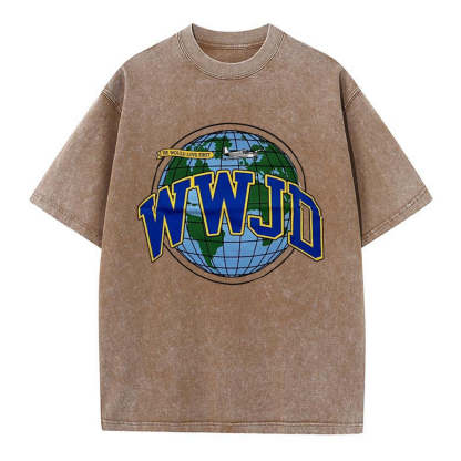 WWJD Globe Christian Washed T-Shirt