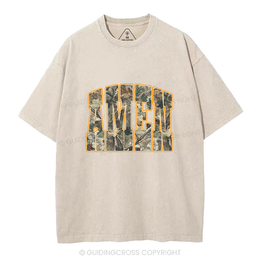 Camo Amen Christian Washed T-Shirt