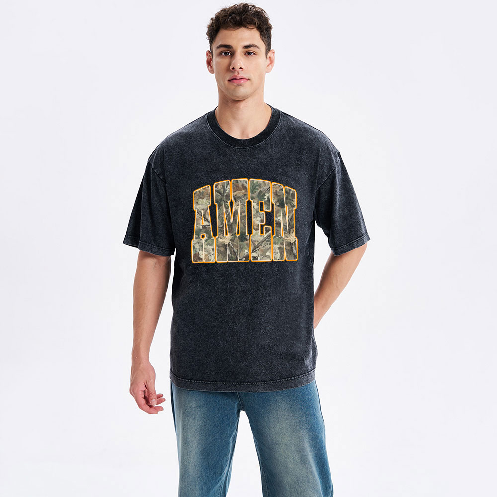 Camo Amen Christian Washed T-Shirt