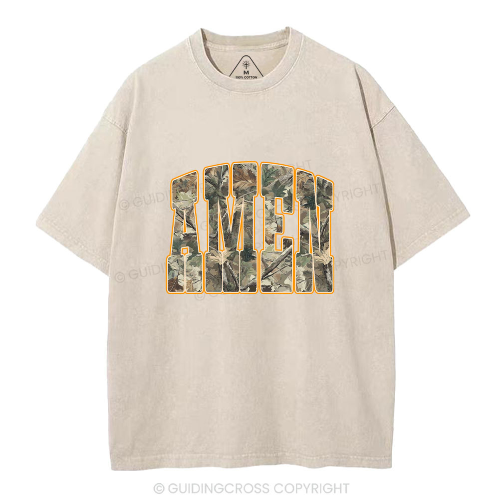 Camo Amen Christian Washed T-Shirt