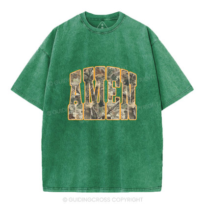Camo Amen Christian Washed T-Shirt