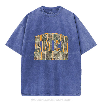 Camo Amen Christian Washed T-Shirt