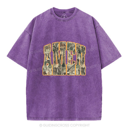Camo Amen Christian Washed T-Shirt