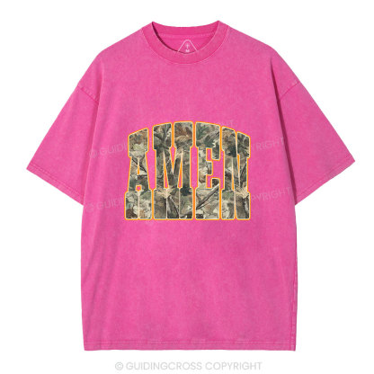 Camo Amen Christian Washed T-Shirt