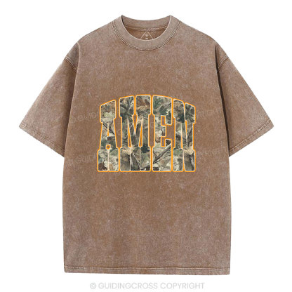 Camo Amen Christian Washed T-Shirt