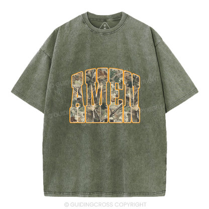 Camo Amen Christian Washed T-Shirt