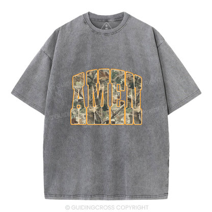 Camo Amen Christian Washed T-Shirt