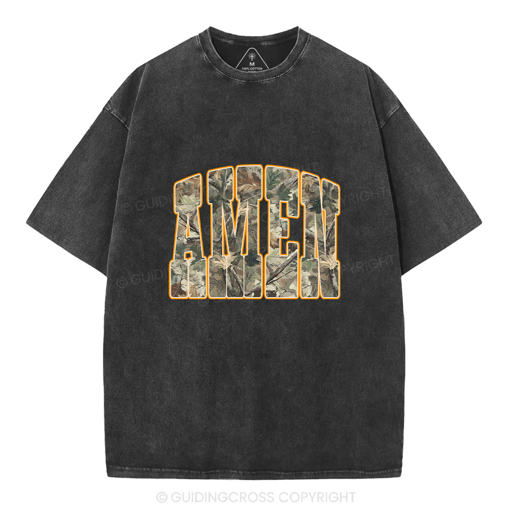 Camo Amen Christian Washed T-Shirt