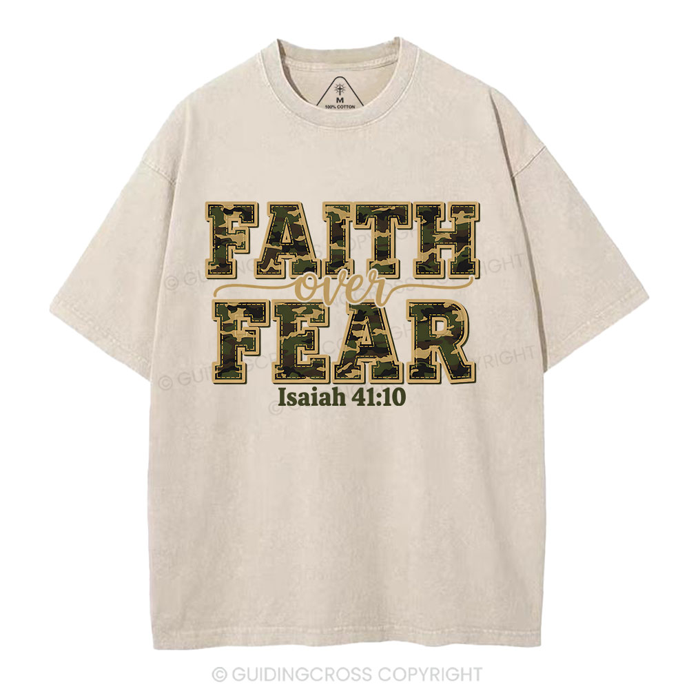 Camo Faith Over Fear Christian Washed T-Shirt