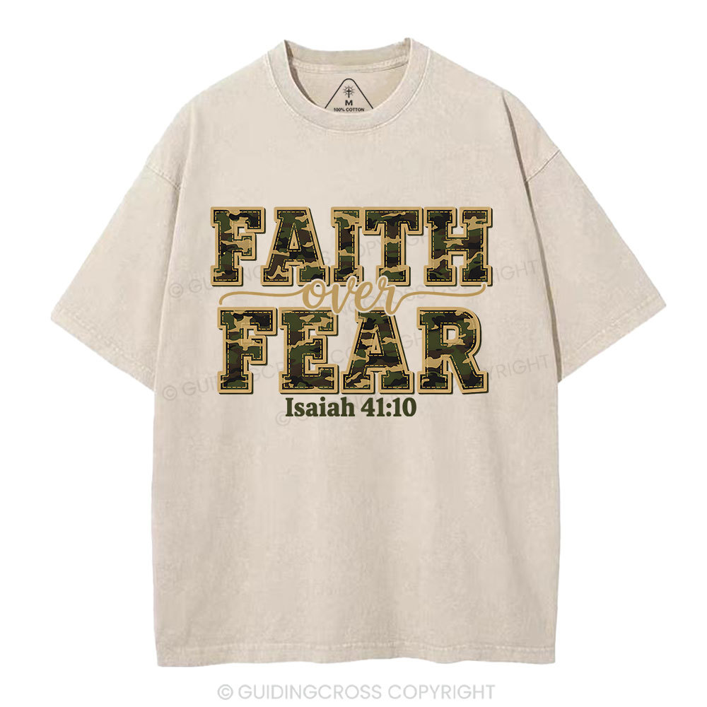 Camo Faith Over Fear Christian Washed T-Shirt