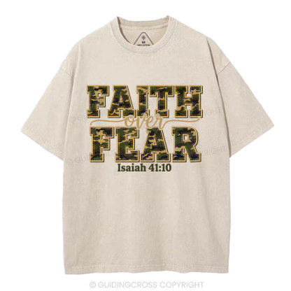 Camo Faith Over Fear Christian Washed T-Shirt