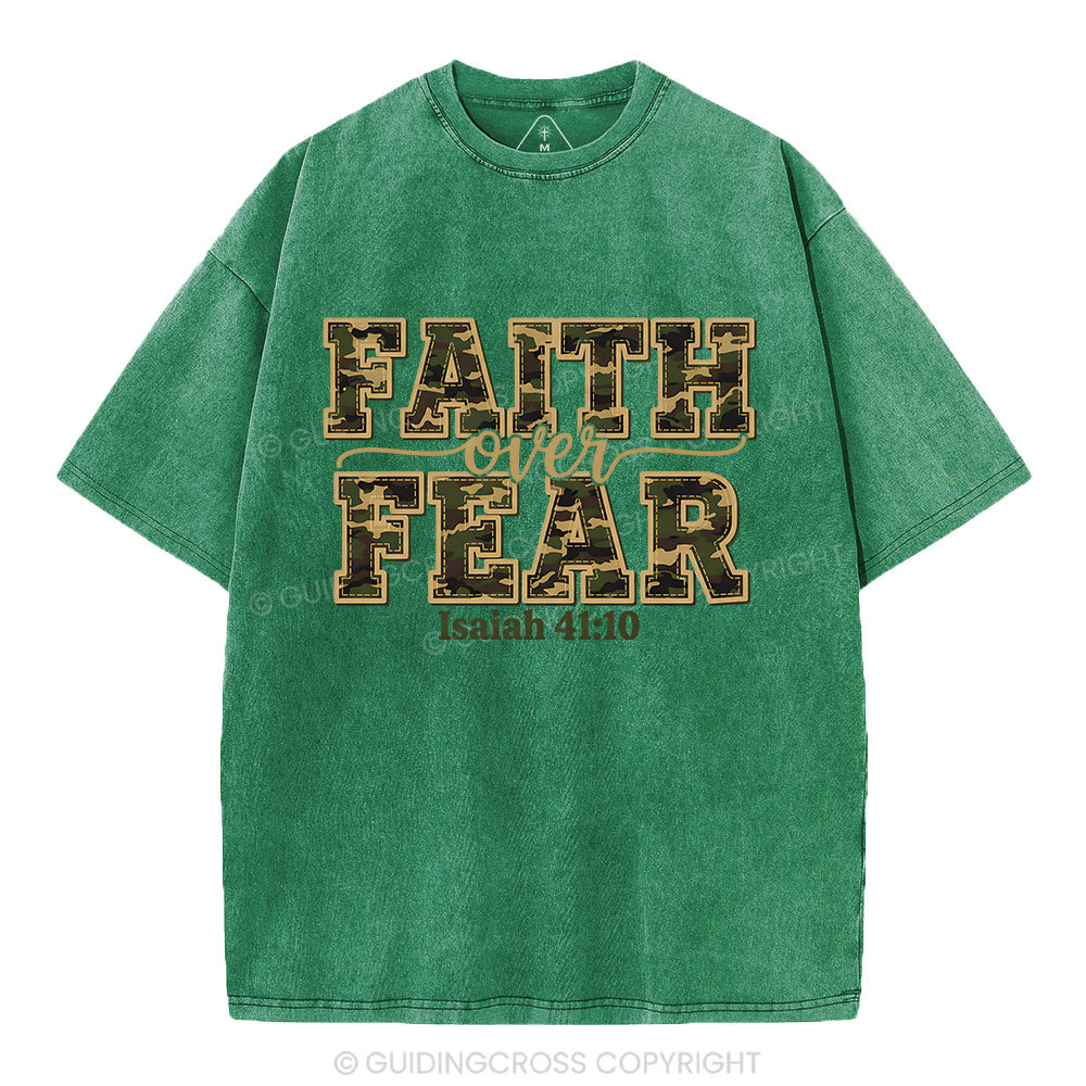 Camo Faith Over Fear Christian Washed T-Shirt