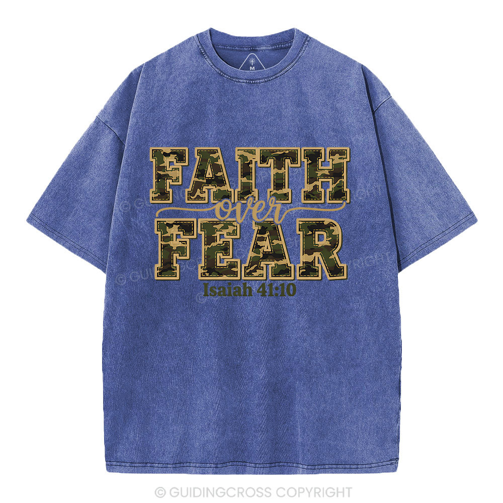 Camo Faith Over Fear Christian Washed T-Shirt