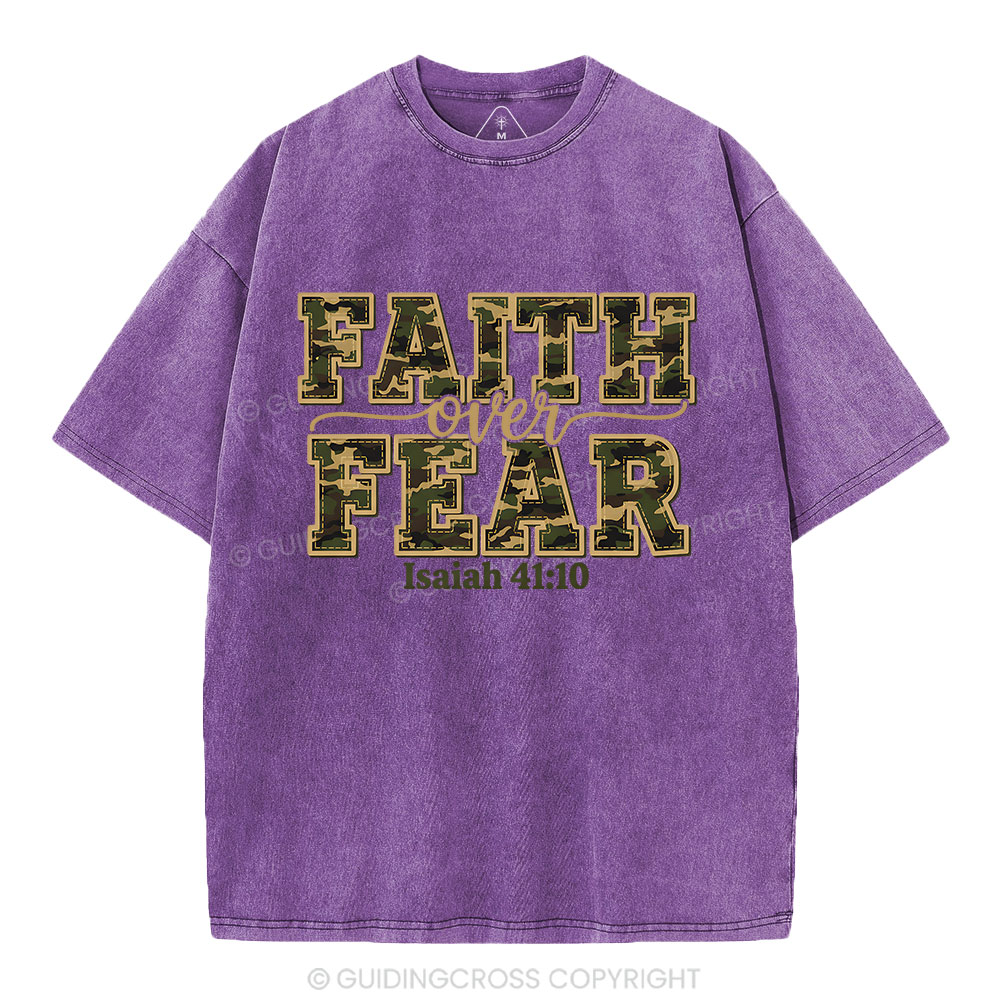 Camo Faith Over Fear Christian Washed T-Shirt