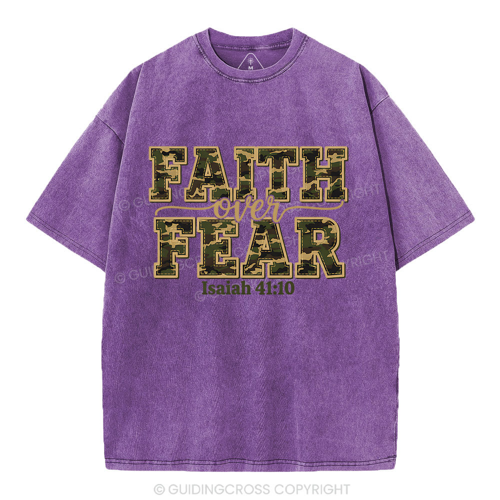 Camo Faith Over Fear Christian Washed T-Shirt
