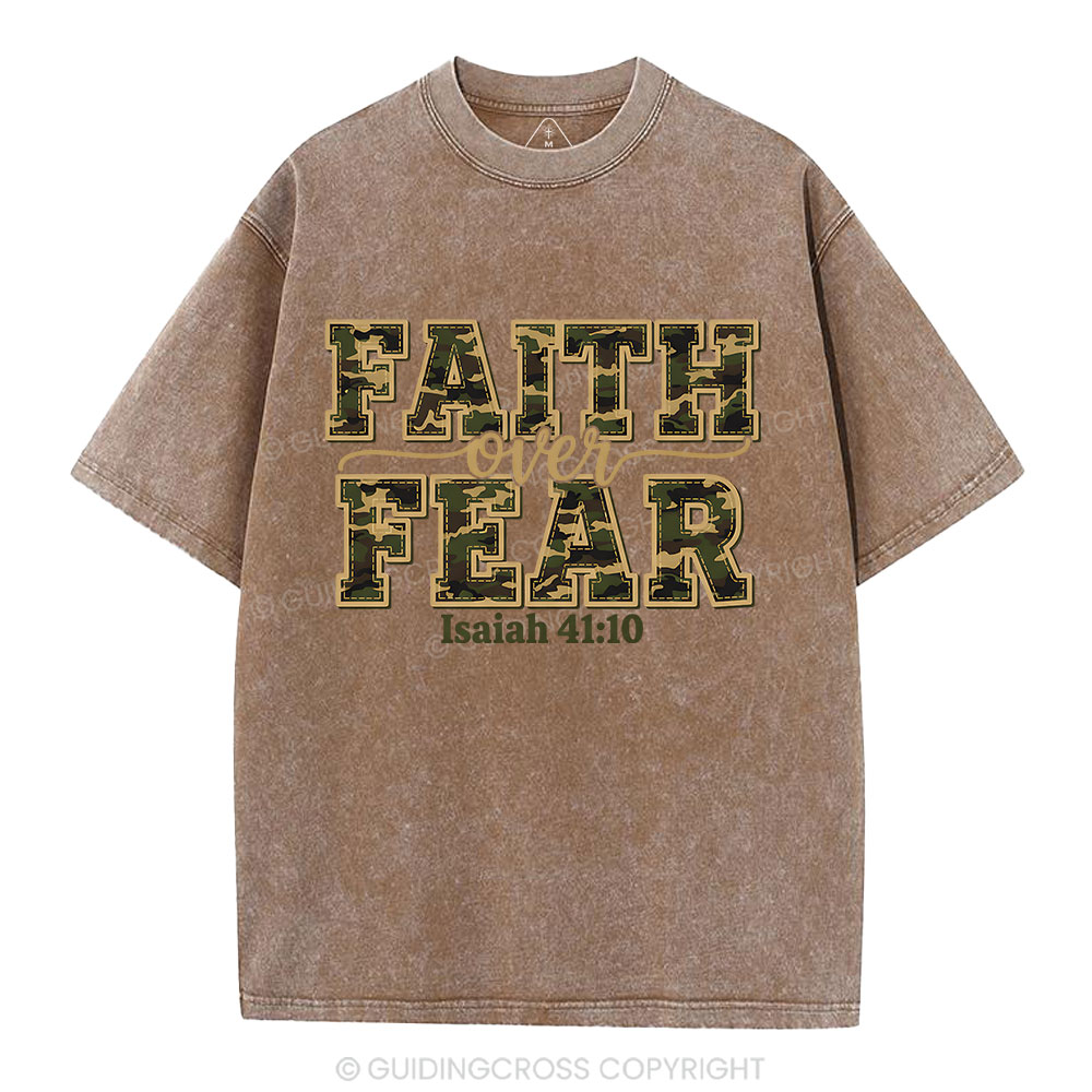 Camo Faith Over Fear Christian Washed T-Shirt