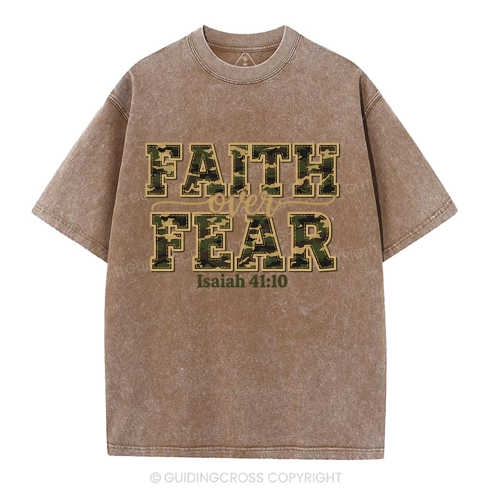 Camo Faith Over Fear Christian Washed T-Shirt