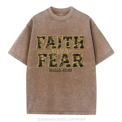 Camo Faith Over Fear Christian Washed T-Shirt