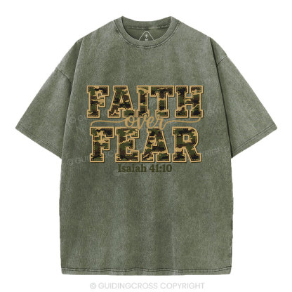 Camo Faith Over Fear Christian Washed T-Shirt