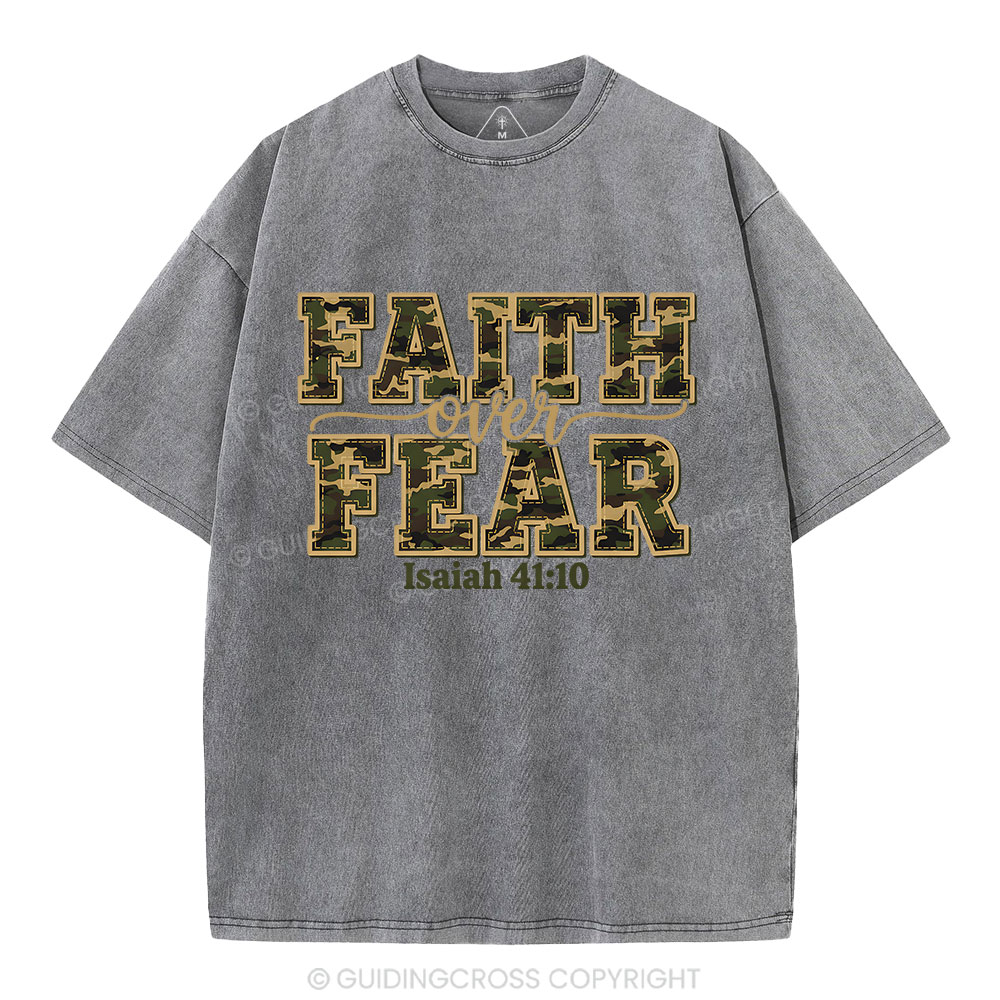 Camo Faith Over Fear Christian Washed T-Shirt