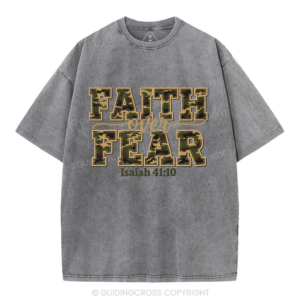 Camo Faith Over Fear Christian Washed T-Shirt