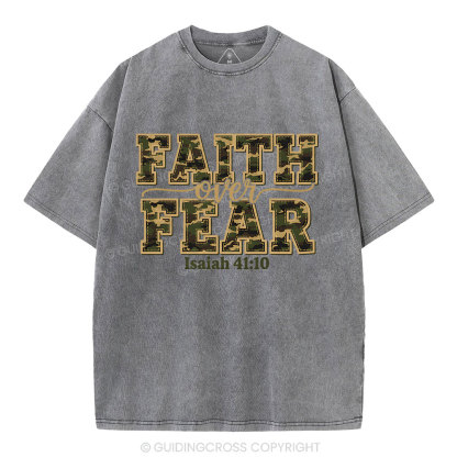 Camo Faith Over Fear Christian Washed T-Shirt